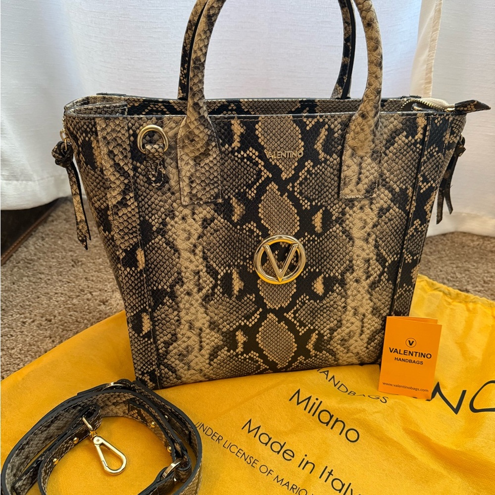 Mario Valentino Python Pattern Tote - Black And T… - image 1
